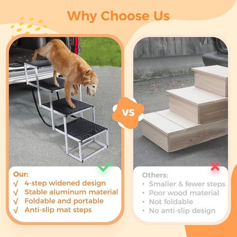 سلالم الكلاب للكلاب الكبيرة، سلالم للكلاب الكبيرة ذات الدفع الرباعي، سلالم للكلاب للسيارة، 4 خطوات سلم بإطار من الألومنيوم قابل للطي مع حصيرة مطاطية غير قابلة للانزلاق للأسرة العالية والأرائك والشاحنات والسيارات - 150 رطل in Kuwait