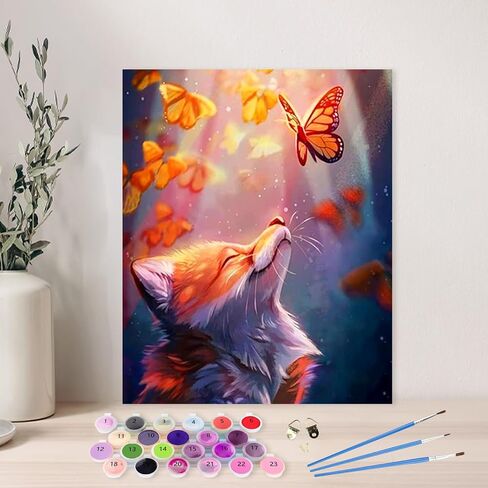 AIRDEA Paint by Numbers Kit for Adults,Animal Adults' Paint-by-Number Kits,Fox and Butterflies Paint by Numbers Kit for Beginner,DIY Paint by Numbers Canvas 15.7x19.6 inch,Without Frame in Saudi Arabia