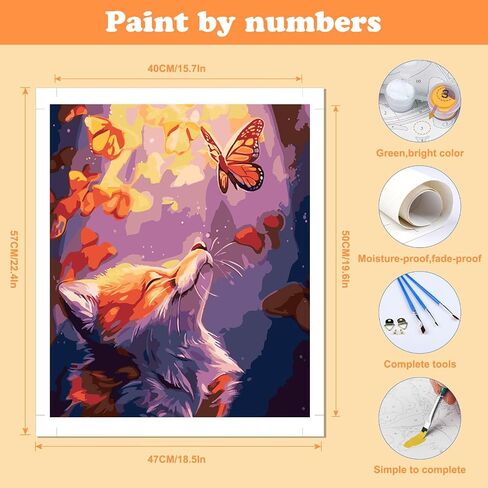 AIRDEA Paint by Numbers Kit for Adults,Animal Adults' Paint-by-Number Kits,Fox and Butterflies Paint by Numbers Kit for Beginner,DIY Paint by Numbers Canvas 15.7x19.6 inch,Without Frame in Saudi Arabia