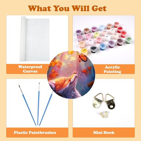 AIRDEA Paint by Numbers Kit for Adults,Animal Adults' Paint-by-Number Kits,Fox and Butterflies Paint by Numbers Kit for Beginner,DIY Paint by Numbers Canvas 15.7x19.6 inch,Without Frame in Saudi Arabia