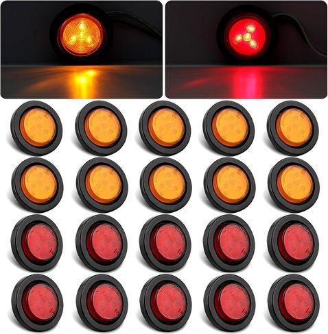 MCRESOAR 20 قطعة 2 بوصة مصابيح LED مستديرة 4 مصابيح LED، 10 كهرماني + 10 أحمر 2 بوصة مقطورة مستديرة LED مصابيح تحديد التخليص حلقات تثبيت مثبتة بإحكام مع 2 شوكة سلك مقطورة أسلاك التوصيل المصنوعة مقاومة للماء in Kuwait