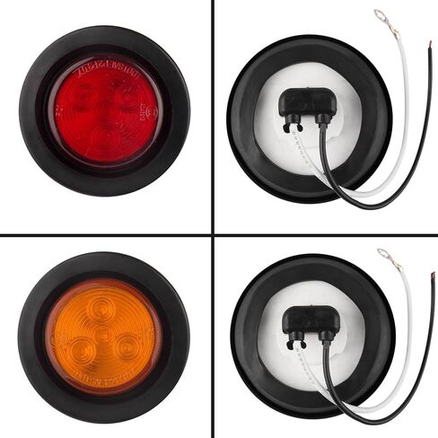 MCRESOAR 20 قطعة 2 بوصة مصابيح LED مستديرة 4 مصابيح LED، 10 كهرماني + 10 أحمر 2 بوصة مقطورة مستديرة LED مصابيح تحديد التخليص حلقات تثبيت مثبتة بإحكام مع 2 شوكة سلك مقطورة أسلاك التوصيل المصنوعة مقاومة للماء in Kuwait