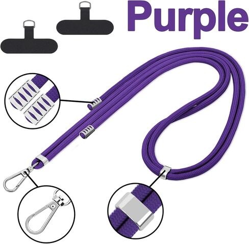 حبل للهاتف الخلوي، حبل عالمي 2× للهاتف حول الجسم للنساء، 2× حزام هاتف للمعصم و4× موصلات مطورة متوافقة مع معظم الهواتف (أسود أسود) in Kuwait