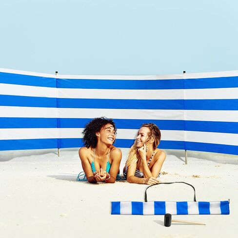 Blue White Beach Wind Screen Beach Wind Blocker Beach Barrier with Wooded Poles Mallet and Bag for Outdoor Summer Beach Vacation in Saudi Arabia