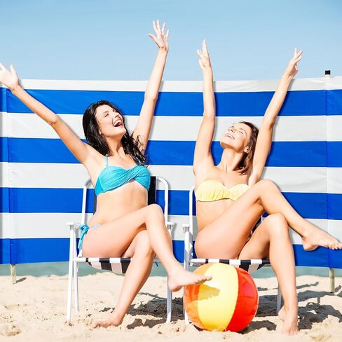 Blue White Beach Wind Screen Beach Wind Blocker Beach Barrier with Wooded Poles Mallet and Bag for Outdoor Summer Beach Vacation in Saudi Arabia