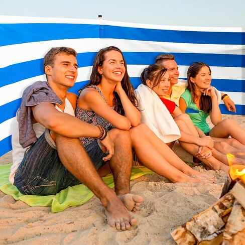 Blue White Beach Wind Screen Beach Wind Blocker Beach Barrier with Wooded Poles Mallet and Bag for Outdoor Summer Beach Vacation in Saudi Arabia