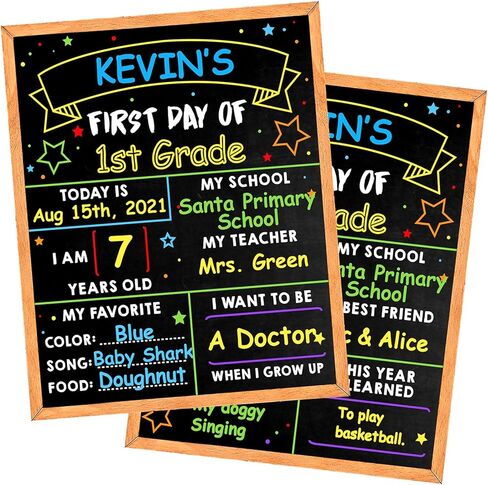 لوحة اليوم الأول للمدرسة - سبورة مدرسية مقاس 35.56 سم × 27.94 سم - سبورة مدرسية لليوم الأول والأخير - لوحة علامة بارزة لليوم الأول للعودة إلى المدرسة للأطفال الأولاد والبنات - مزدوجة الجوانب وقابلة لإعادة الاستخدام (D02-1) in Kuwait