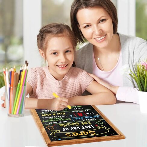 لوحة اليوم الأول للمدرسة - سبورة مدرسية مقاس 35.56 سم × 27.94 سم - سبورة مدرسية لليوم الأول والأخير - لوحة علامة بارزة لليوم الأول للعودة إلى المدرسة للأطفال الأولاد والبنات - مزدوجة الجوانب وقابلة لإعادة الاستخدام (D02-1) in Kuwait
