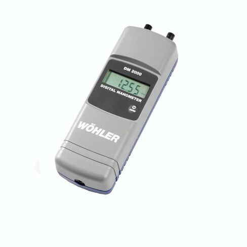 مقياس الضغط الرقمي Wohler 7335 DM2000، الضغط التفاضلي، + أو - 800.00 بوصة نطاق قياس WC، يتضمن خرطوم 5 أقدام، حذاء مطاطي، حلقة يدوية، وحقيبة حمل بلاستيكية in Kuwait