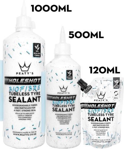 Peaty's Holeshot Biofibre Tubeless Tyre Sealant, Fast Acting Puncture Repair, Seals Up to 6mm Holes for MTB, Road and Gravel Bikes, Uses Biodegradable Sealing Fibres in Saudi Arabia