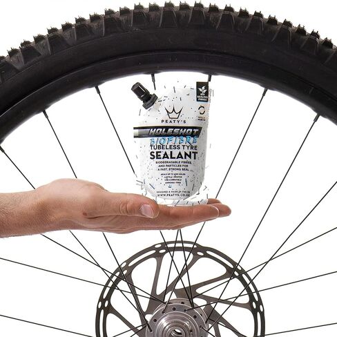 Peaty's Holeshot Biofibre Tubeless Tyre Sealant, Fast Acting Puncture Repair, Seals Up to 6mm Holes for MTB, Road and Gravel Bikes, Uses Biodegradable Sealing Fibres in Saudi Arabia
