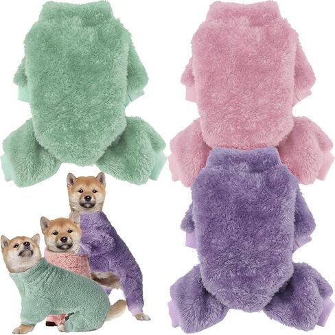 Reginary 3 Pieces Dog Pajamas Puppy Clothes Winter Coats Elastic Pajamas for Puppy Fluffy Jumpsuit Fleece Sweater for 4 Legs Dog Bodysuit(X-Small,Pink, Purple, Green) in Saudi Arabia