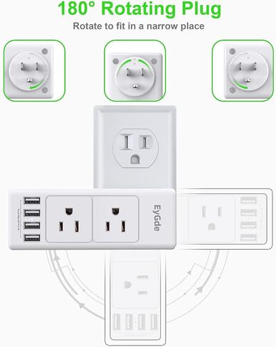 (2 Pack) Multi Plug Outlet Extender, EyGde Outlet Splitter with Rotating Plug, 6 Wall Outlet Widely Space (3 Side) and 4 USB Ports, Wall Adapter Power Strip Surge Protector (1700J) for Travel, Office in Saudi Arabia