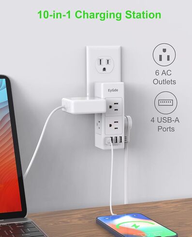 (2 Pack) Multi Plug Outlet Extender, EyGde Outlet Splitter with Rotating Plug, 6 Wall Outlet Widely Space (3 Side) and 4 USB Ports, Wall Adapter Power Strip Surge Protector (1700J) for Travel, Office in Saudi Arabia