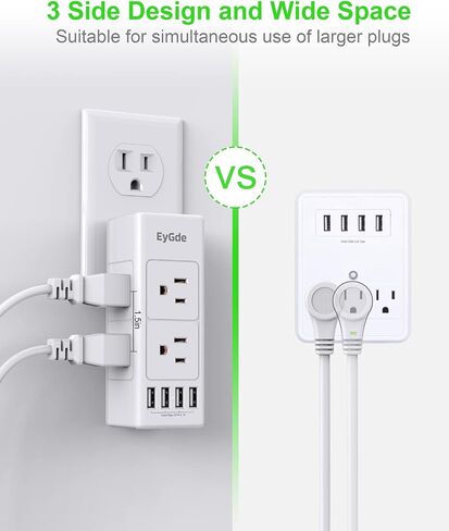 (2 Pack) Multi Plug Outlet Extender, EyGde Outlet Splitter with Rotating Plug, 6 Wall Outlet Widely Space (3 Side) and 4 USB Ports, Wall Adapter Power Strip Surge Protector (1700J) for Travel, Office in Saudi Arabia