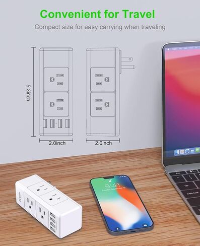 (2 Pack) Multi Plug Outlet Extender, EyGde Outlet Splitter with Rotating Plug, 6 Wall Outlet Widely Space (3 Side) and 4 USB Ports, Wall Adapter Power Strip Surge Protector (1700J) for Travel, Office in Saudi Arabia