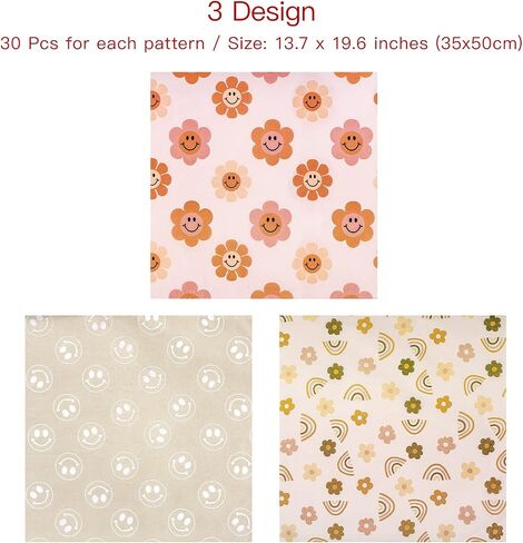 RUSPEPA Wrapping Tissue Paper - Pink Boho Style, Smiley Face and Rainbow Design Tissue Paper Bulk for Gift Wrap, Birthday, Baby Shower and More - 13.7 x 19.6 inches - 90 Sheets in Saudi Arabia