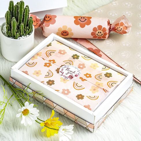RUSPEPA Wrapping Tissue Paper - Pink Boho Style, Smiley Face and Rainbow Design Tissue Paper Bulk for Gift Wrap, Birthday, Baby Shower and More - 13.7 x 19.6 inches - 90 Sheets in Saudi Arabia
