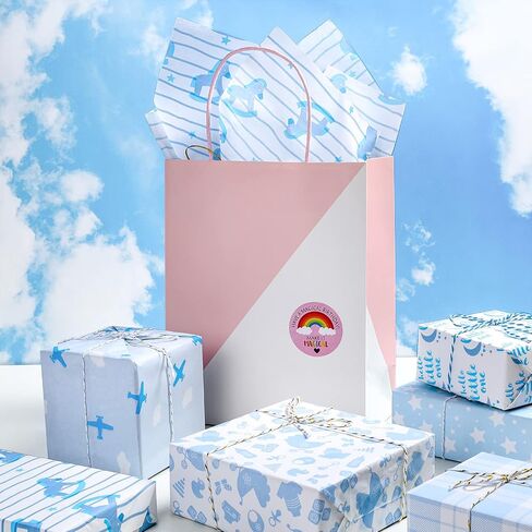 RUSPEPA Wrapping Tissue Paper - Pink Boho Style, Smiley Face and Rainbow Design Tissue Paper Bulk for Gift Wrap, Birthday, Baby Shower and More - 13.7 x 19.6 inches - 90 Sheets in Saudi Arabia