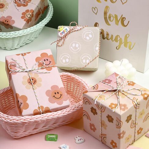 RUSPEPA Wrapping Tissue Paper - Pink Boho Style, Smiley Face and Rainbow Design Tissue Paper Bulk for Gift Wrap, Birthday, Baby Shower and More - 13.7 x 19.6 inches - 90 Sheets in Saudi Arabia
