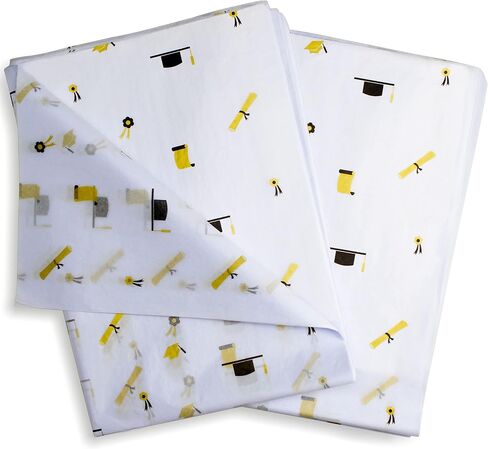 MR FIVE 30 Sheets Graduation Tissue Paper Bulk,20" x 28",Graduation Gift Wrapping Paper,Metallic Gold Black Graduation Cap and Diploma Patterned,Tissue Paper for Graduation Party in Saudi Arabia