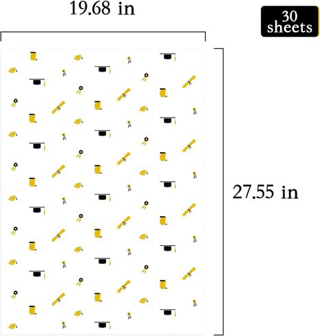 MR FIVE 30 Sheets Graduation Tissue Paper Bulk,20" x 28",Graduation Gift Wrapping Paper,Metallic Gold Black Graduation Cap and Diploma Patterned,Tissue Paper for Graduation Party in Saudi Arabia