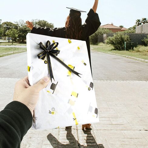 MR FIVE 30 Sheets Graduation Tissue Paper Bulk,20" x 28",Graduation Gift Wrapping Paper,Metallic Gold Black Graduation Cap and Diploma Patterned,Tissue Paper for Graduation Party in Saudi Arabia
