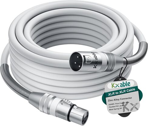كابل XLR إلى XLR بطول 10 أقدام، كابل ميكروفون XLR ممتاز، سلك عالي التحمل 22AWG OFC XLR ذكر إلى أنثى، كابل مكبر صوت محمي بثلاثة دبابيس، موصلات من سبائك الزنك، زنبرك معدني SR، أبيض in Kuwait
