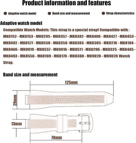 XIW Compatible for 13mm× 29mm Michael Kors MK8152 MK8295 MK8356 MK8380 MK9020 Rubber Watch Band Replacement for men Silicone Wirstband Strap women Bracelet in Saudi Arabia