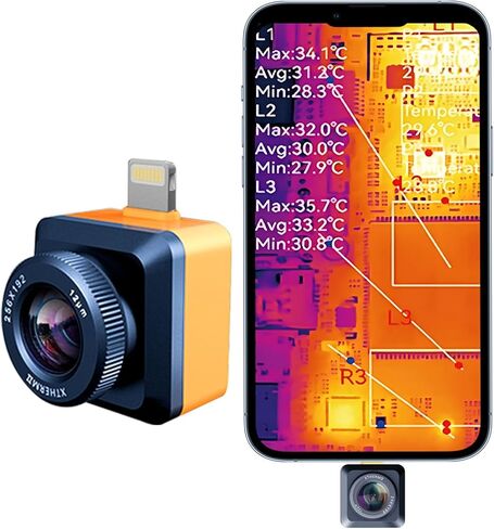 كاميرا حرارية لنظام iOS، Xinfrared T2S Plus، مستشعر InfiRay، عدسة ماكرو قابلة للتعديل 8 مم، 25 هرتز، 256x192 IR، تصوير حراري بالأشعة تحت الحمراء مع تقنية تحسين الصورة للصناعة، اكتشاف لوحات الدوائر in Kuwait
