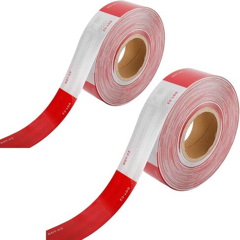 شريط أمان عاكس من Toolly مقاس 2 بوصة × 200 قدم، DOT-C2 شريط لاصق مقاوم للماء باللونين الأحمر والأبيض للمقطورة والخارجية والسيارات والشاحنات in Kuwait