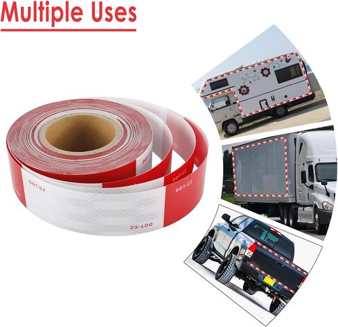 شريط أمان عاكس من Toolly مقاس 2 بوصة × 200 قدم، DOT-C2 شريط لاصق مقاوم للماء باللونين الأحمر والأبيض للمقطورة والخارجية والسيارات والشاحنات in Kuwait