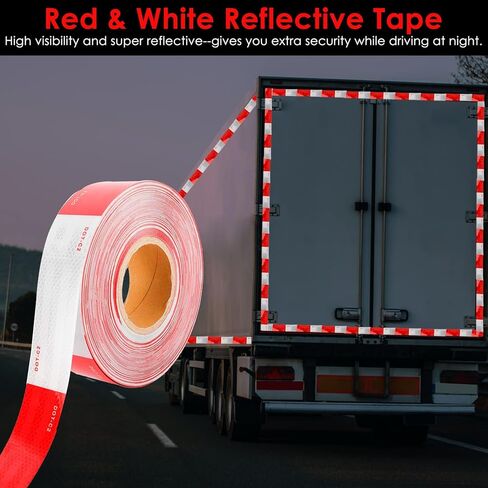 شريط أمان عاكس من Toolly مقاس 2 بوصة × 200 قدم، DOT-C2 شريط لاصق مقاوم للماء باللونين الأحمر والأبيض للمقطورة والخارجية والسيارات والشاحنات in Kuwait