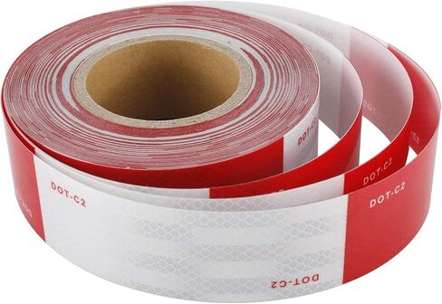 شريط أمان عاكس من Toolly مقاس 2 بوصة × 200 قدم، DOT-C2 شريط لاصق مقاوم للماء باللونين الأحمر والأبيض للمقطورة والخارجية والسيارات والشاحنات in Kuwait