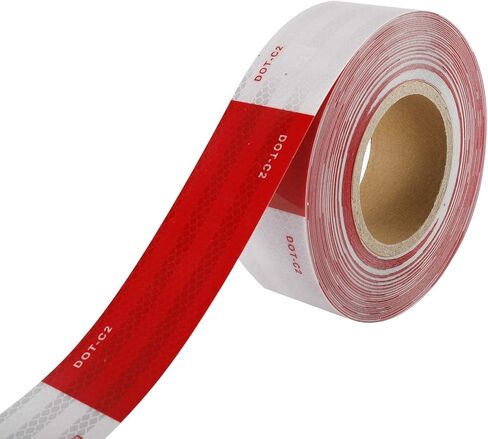 شريط أمان عاكس من Toolly مقاس 2 بوصة × 200 قدم، DOT-C2 شريط لاصق مقاوم للماء باللونين الأحمر والأبيض للمقطورة والخارجية والسيارات والشاحنات in Kuwait