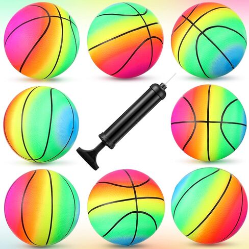 8 قطع من كرات ملعب قوس قزح مقاس 9 بوصة مع مضخة هواء يدوية واحدة، كرات رياضية ملونة نيون قابلة للنفخ كرة سلة متعددة الألوان، كرات كرة يد للأطفال والكبار، ملعب صيفي للاستخدام الداخلي والخارجي in Kuwait