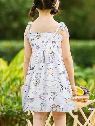 فستان تاجيوم للأطفال الصغار مطبوع عليه حيوانات فساتين صيفية بأشرطة حبال بدون أكمام للفتيات فستان صيفي للشاطئ كاجوال in Kuwait