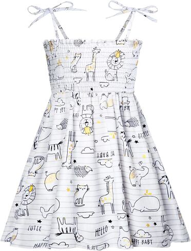 فستان تاجيوم للأطفال الصغار مطبوع عليه حيوانات فساتين صيفية بأشرطة حبال بدون أكمام للفتيات فستان صيفي للشاطئ كاجوال in Kuwait