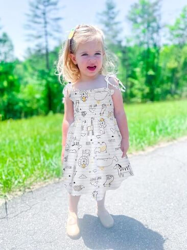 فستان تاجيوم للأطفال الصغار مطبوع عليه حيوانات فساتين صيفية بأشرطة حبال بدون أكمام للفتيات فستان صيفي للشاطئ كاجوال in Kuwait