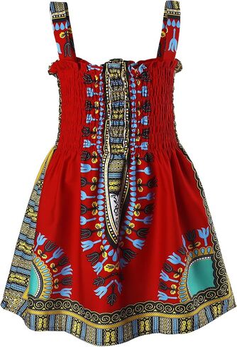 فستان MODNTOGA للأطفال الصغار والبنات الأفريقية فستان Dashiki أنقرة بدون أكمام بحمالة فستان بوهو ملابس للفتيات الصغيرات in Kuwait