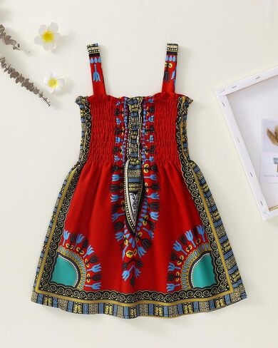 فستان MODNTOGA للأطفال الصغار والبنات الأفريقية فستان Dashiki أنقرة بدون أكمام بحمالة فستان بوهو ملابس للفتيات الصغيرات in Kuwait