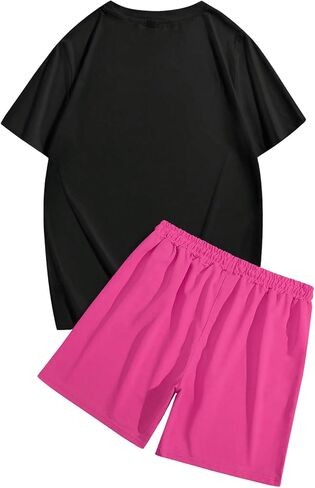 SOLY HUX Men's Hawaiian 2 Piece Outfits Letter Graphic Short Sleeve Tee and Drawstring Shorts Set in Saudi Arabia