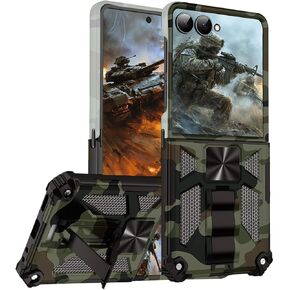 Ysnzaq Camo Case for Samsung Galaxy Z Flip 6, Military Grade Heavy Duty Shockproof Protective, Rotatable Ring Stand, Phone Case for Samsung Galaxy Z Flip6 MC Army Green in Saudi Arabia