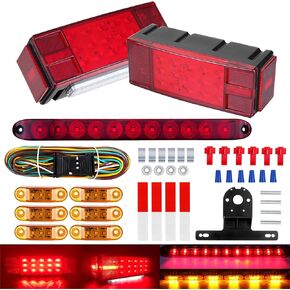 Submersible Boat Trailer Lights, LED Trailer Lights for Utility Trailer, Stop Brake White Backup Reverse License Plate Lights with Wiring Harness, Side Marker, 3rd Light Bar for Boat RV Truck in Kuwait