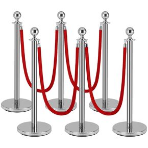 4pcs Stanchions with 2pcs 5ft Velvet Ropes, Gold Stanchions and Red Velvet Ropes Set, Crowd Barriers Safety Red Carpet Poles, Crowd Control Ropes and Stanchion Line Dividers for Party, Club in Kuwait