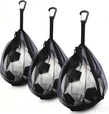 2Pcs Single Mesh Ball Bag for Basketball Soccer & Volleyball, Lightweight Net Storage with Zipper Pocket for Sports, Portable Drawstring Bags with Hanging Clip for Men, Women & Athletes, Black in Kuwait