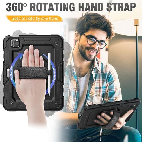 HXCASEAC CASE لـ iPad Pro 11 Inch 2024 (M4) ، تصميم مقاوم للصدمات مع حامل قلم رصاص/حامي الشاشة/حامل حزام يدوي دوار ، غلاف واقعي لـ iPad Pro11 5th Gen (A2836 ، A2837 ، A3006) - الأخضر in Kuwait