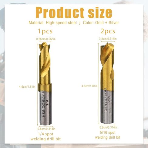 3pcs Spot Weld Drill Bit, High Speed Steel Welder Cobalt Spot Weld Cutter Titanium Coated Welding Remover Tools Equipment Accessories Available in 1/4in 6.5mm, 5/16in 8mm, 3/8in 10mm in Saudi Arabia
