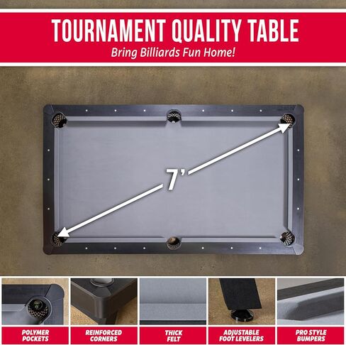 GoSports 7 ft Pool Tables with Wood Finish - Gray or Green Felt - Billiards Game Room Table for Adults & Family - Accessories Not Included in Saudi Arabia