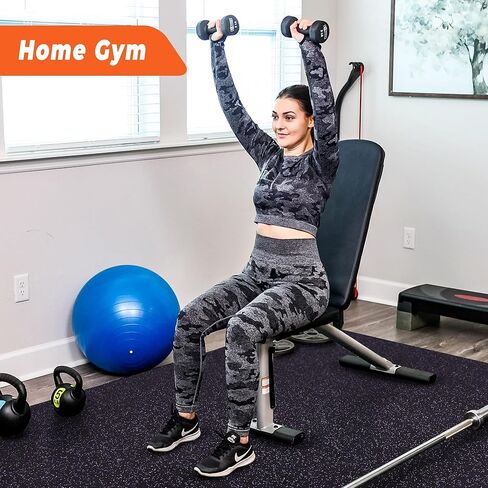 SUPERJARE 0.4 Inch Gym Flooring for Home Gym,12 Tiles Gym Floor Mat with Heavy Duty Rubber Top, Interlocking Rubber Flooring Mats, Workout Exercise Equipment Mats, Black/Grey in Kuwait